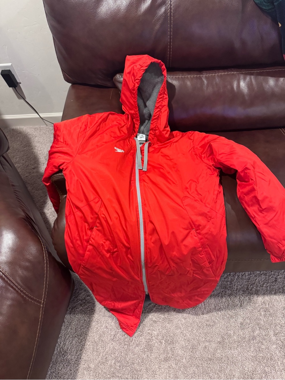 Speedo Swim Team Parka Red Fleece Lined Hooded Swim Parka Unisex Size Small